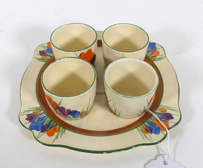 Lot 37 - A Clarice Cliff 'Crocus' pattern egg cruet,...