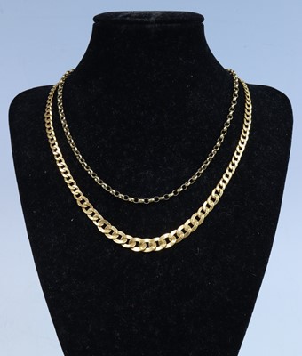 Lot 367 - A 9ct gold flat curblink neck chain, 40cm;...