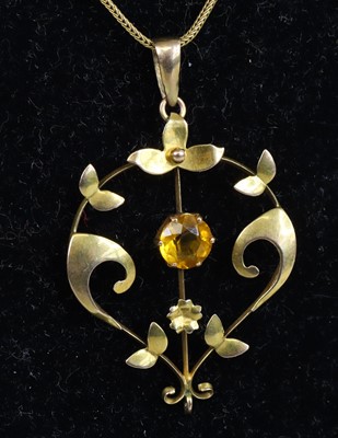 Lot 372 - A 9ct gold topaz set openwork pendant, circa...