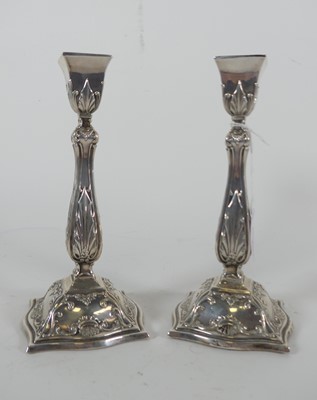 Lot 297 - A pair of late Victorian silver candlesticks,...