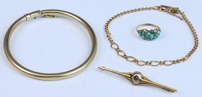 Lot 377 - A hollow 9ct gold plain bangle, 8.5g; together...