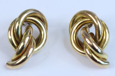 Lot 379 - A pair of Italian hollow 9ct gold earrings,...