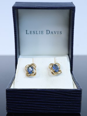 Lot 381 - A pair of modern 9ct gold and sapphire ear...
