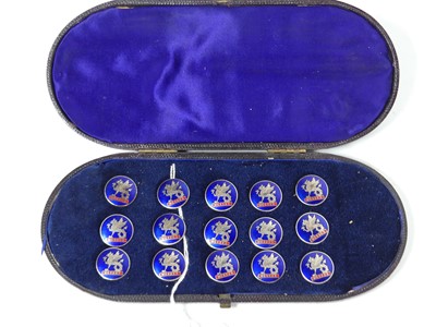 Lot 307 - A set of 15 white metal and enamelled dress...