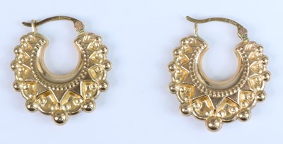 Lot 384 - A pair of hollow 9ct gold hoop earrings, 21mm,...