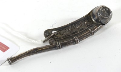Lot 311 - A Victorian silver boatswains call, with...
