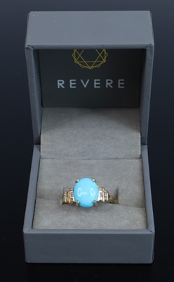 Lot 400 - A 9ct gold turquoise and diamond set dress...