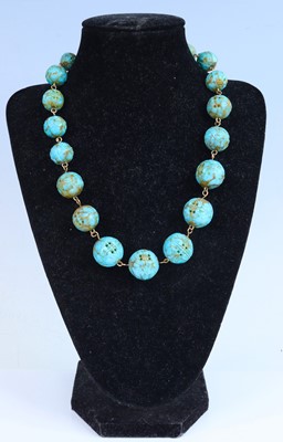 Lot 408 - A Chinese beaded and moulded turquoise glass?...