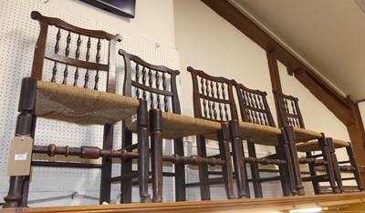 Lot 1207 - Six early 20th century rush seat Lancashire...