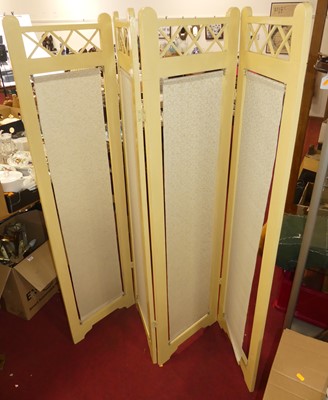 Lot 1268 - A cream painted four-fold canvas inset...