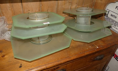 Lot 1280 - A pair of three-tier frosted glass ceiling...