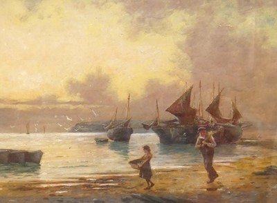 Lot 1010 - W.M. Chard - Cockle-pickers at sunset, oil on...