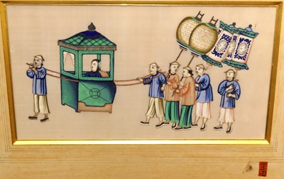 Lot 1031 - A Chinese processional scene, watercolour on...