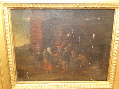 Lot 1034 - 18th century Dutch school - Figures and dog in...