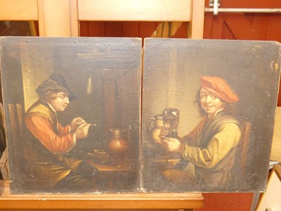 Lot 1036 - Dutch school - Pair; Tavern interior scenes,...