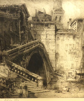Lot 1037 - Russell Reeve - Street scene in Rouen, etching,...