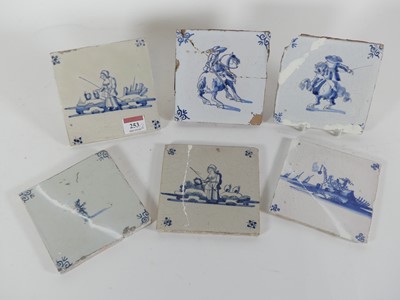 Lot 253 - A group of six Dutch Delft blue & white 5"...