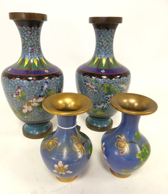 Lot 500 - A pair of Chinese Cloisonne enamel vases,...
