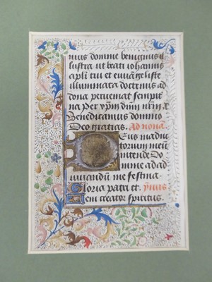 Lot 525 - An illuminated vellum page from a Book of...
