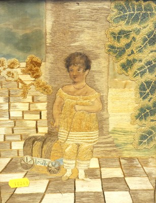 Lot 1051 - A late 19th century silkwork of a young woman...