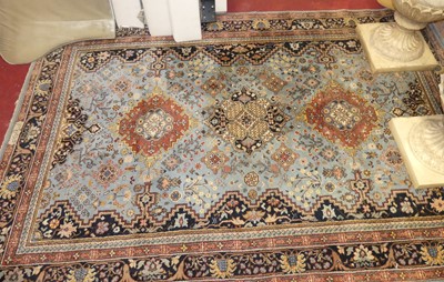 Lot 1256 - A Persian woollen navy blue, pale blue and red...