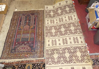 Lot 1257 - A Persian woollen red and blue ground prayer...