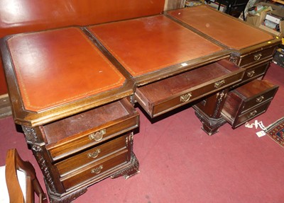 Lot 1393 - A contemporary mahogany twin pedestal writing...