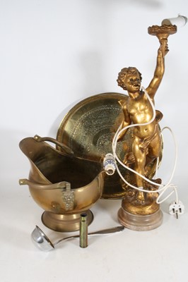 Lot 681 - A collection of metalware, to include a helmet...