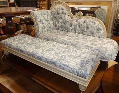 Lot 1410 - A cream painted framed and blue floral fabric...