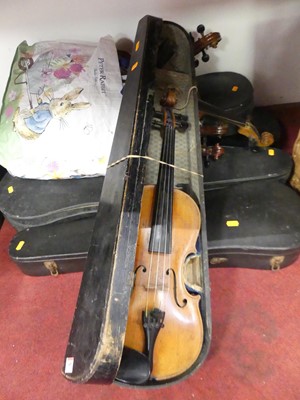 Lot 689 - A collection of students' violins, various...