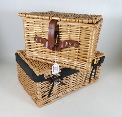 Lot 690 - A fabric lined wicker basket, w.41cm; together...