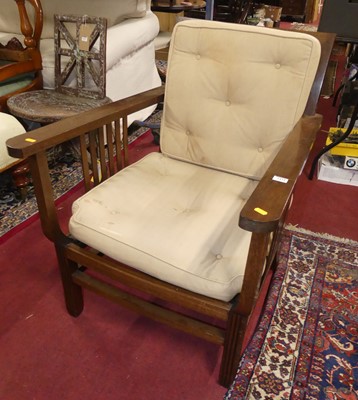 Lot 1434 - A hardwood open armchair, with cream floral...