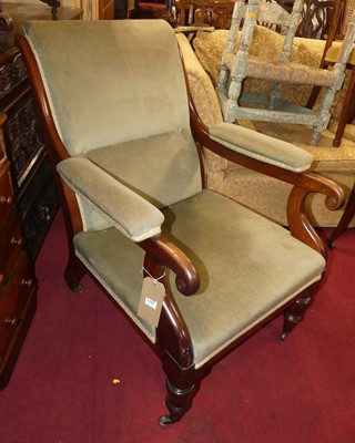 Lot 1448 - A mid-Victorian mahogany framed and pale green...