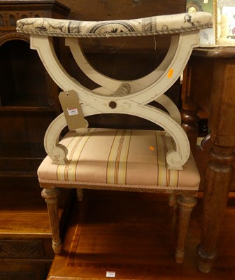 Lot 1467 - A white painted X-framed dressing stool,...