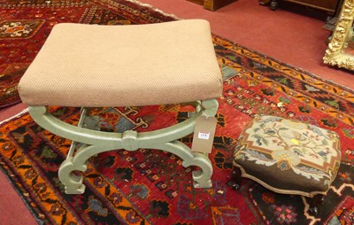 Lot 1478 - A green painted X-frame dressing stool,...