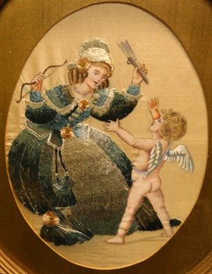 Lot 1128 - A pair of circa 1900 silkworks, each as...