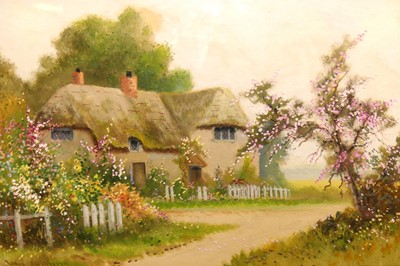 Lot 1134 - Reginald Sherrin, pair cottage scenes, gouache,...