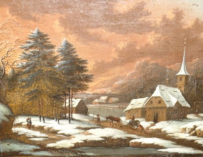 Lot 1142 - 18th century German school - winter landscape,...