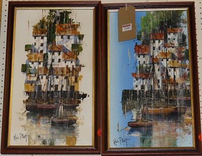 Lot 1159 - Kevin Platt - pair harbour scenes, oil on...