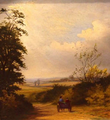 Lot 1170 - J Emeny - Travellers heading for home, oil on...