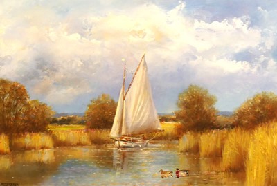 Lot 1187 - James Allen - Sailing in Suffolk, oil, signed...