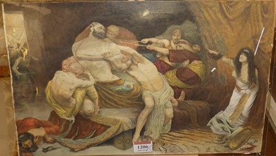 Lot 1206 - W E Smith - Delilah cutting off Samson's hair,...