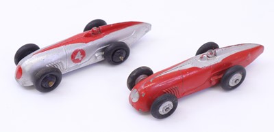 Lot 1712 - Dinky Toys 23A Racing car group, 2 examples,...