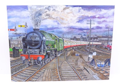 Lot 121 - Oil on canvas depicting Royal Scot Locomotive...