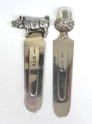 Lot Two Victorian silver novelty clip bookmarks,...