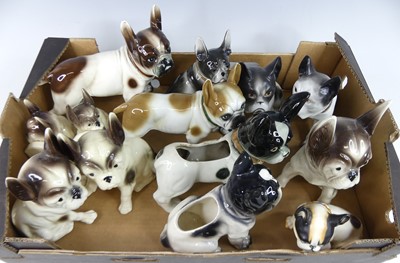 Lot 41 - A box of mid-sized porcelain French bulldogs,...