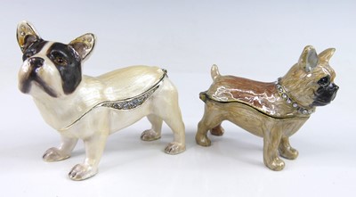 Lot 27 - Two enamelled French bulldog trinket boxes,...