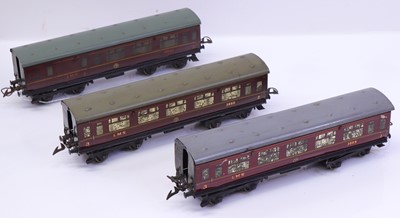 Lot 155 - Three Hornby 0 gauge No.2 LMS coaches. All are...