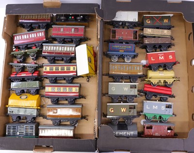Lot 210 - Two trays containing various Hornby 0 gauge...