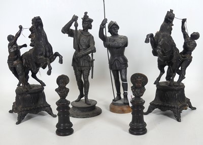 Lot 83 - A pair of painted spelter figures of Marly...